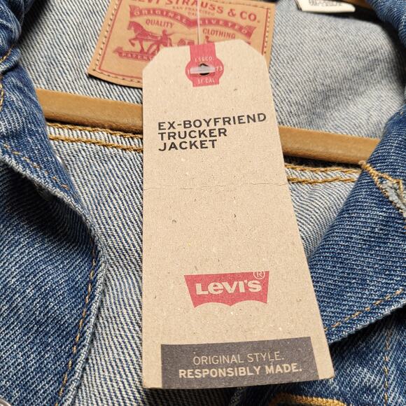 NEW Levi’s Ex-Boyfriend Trucker Medium Wash Denim Jacket Women's Size Med NWT - Picture 7 of 9